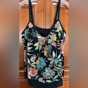 Maxine of Hollywood Black Floral Tankini Bathing Suit Top